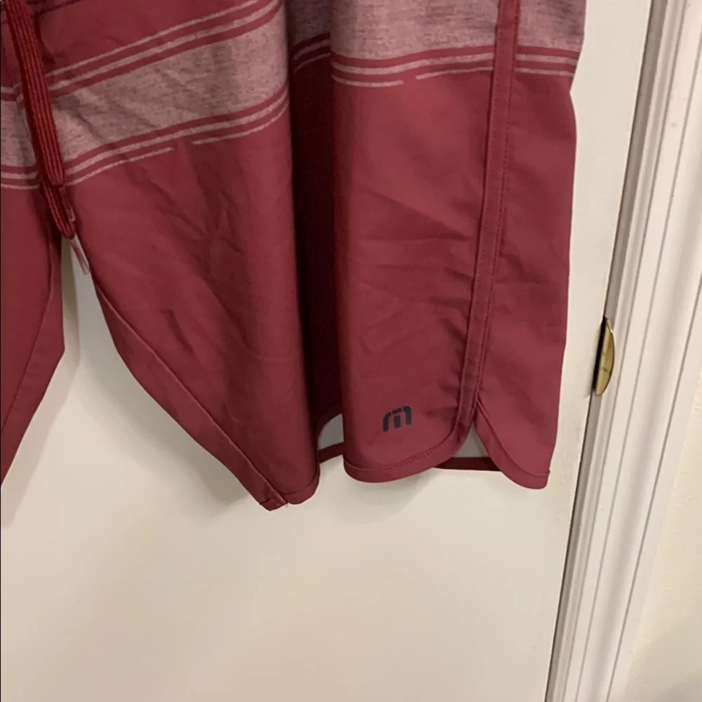 Travis Mathew Burgundy Board Shorts with Striped Accents in Sz 42